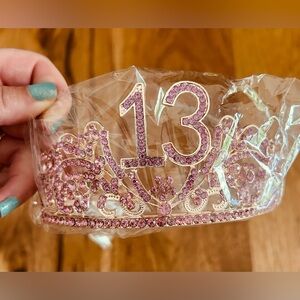 Pink Rhinestone Tiara with '13th birthday and sash   Rose gold